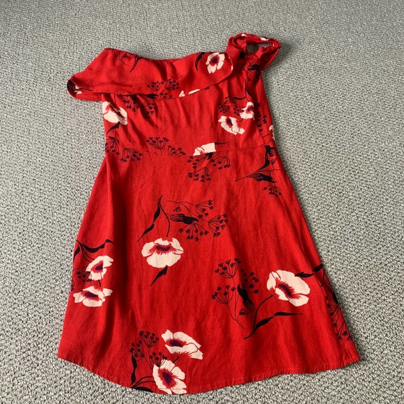 Renamed Womens Dress Size Medium Red Floral Print Off‎ The Shoulder Mini - Picture 1 of 10
